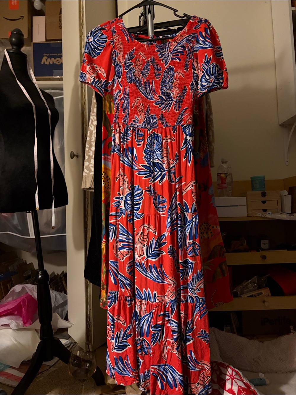 EUC Red,blue,white Tropical print Maxi Dress 131